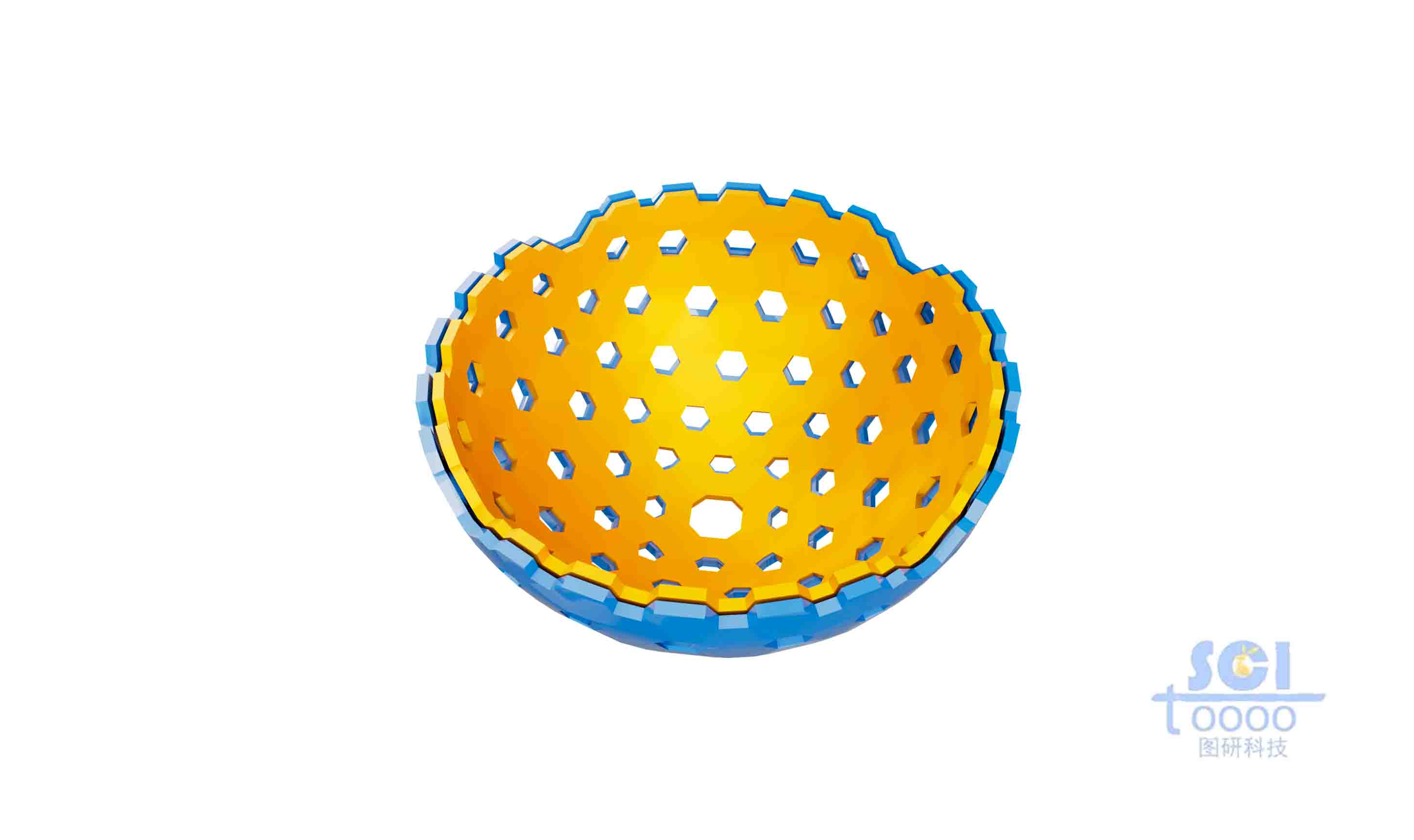 二分之一切面的雙層嵌套的空心介孔球