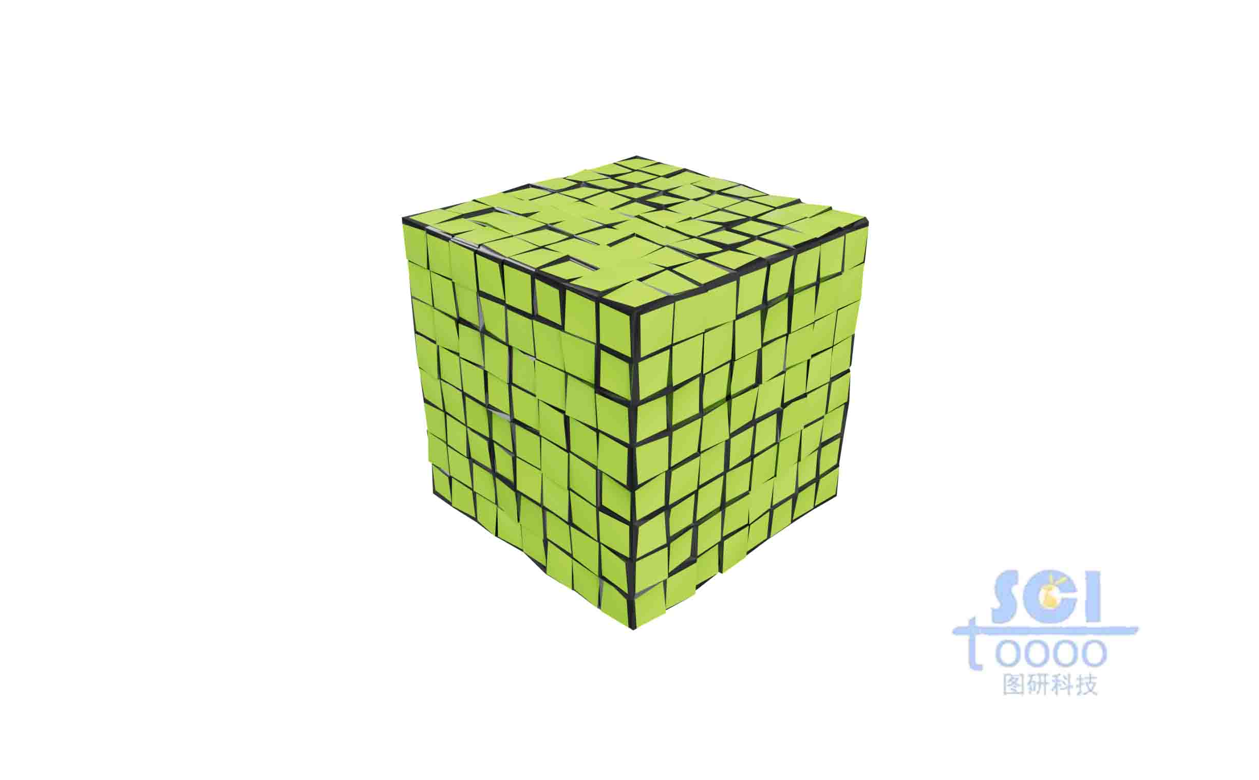 表面帶凹凸不平裂紋的立方體
