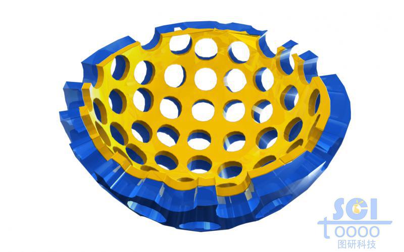 二分之一剖面的雙層嵌套的空心介孔球