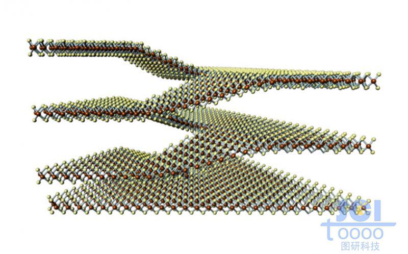 三層相互連接的硫化鉬片層