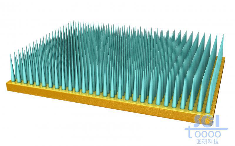 錐形高分子結構在基底板上整齊排列形成的針板陣列