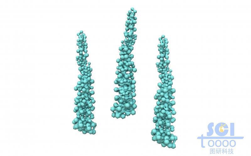 小顆粒堆積形成的錐形納米針