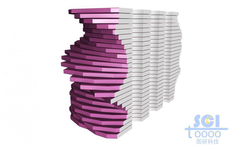 螺旋堆疊的石墨烯片層半剖面結(jié)構(gòu)