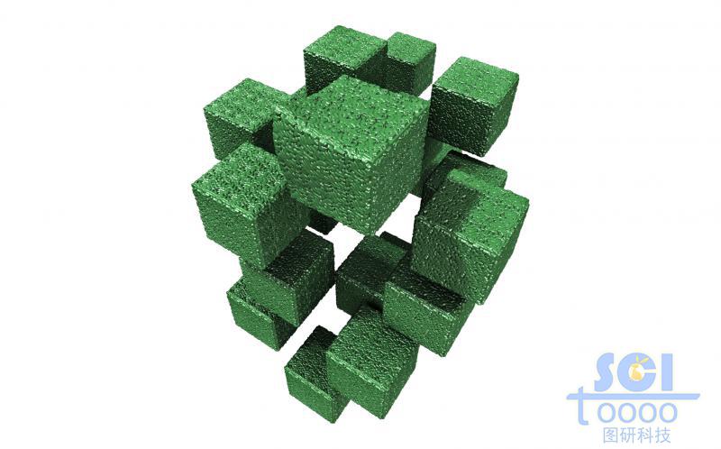 凹凸不平的粗糙方塊表面包覆著均勻的石墨烯