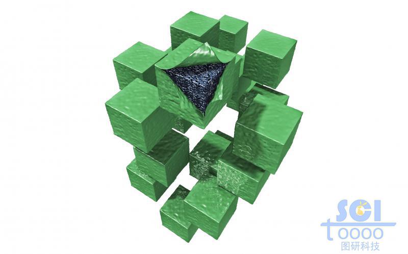 凹凸不平的方塊表面包覆著均勻的石墨烯