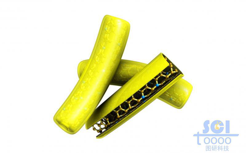 帶切口的，外層包裹硫化合物的彎曲碳納米管