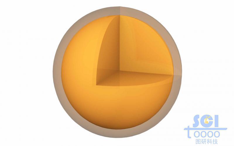 八分之一切口的外層帶透明殼層的實心納米球