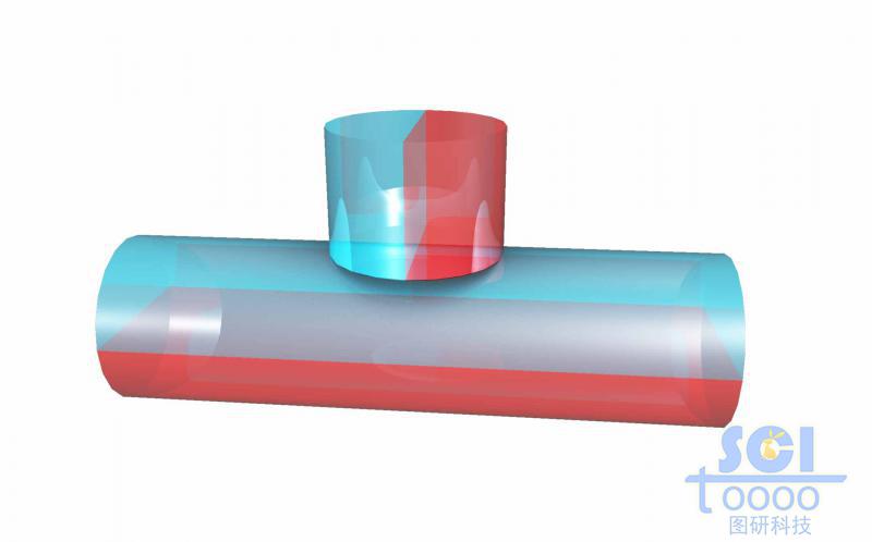 內(nèi)部?jī)煞N不同涂層的三通管道結(jié)構(gòu)