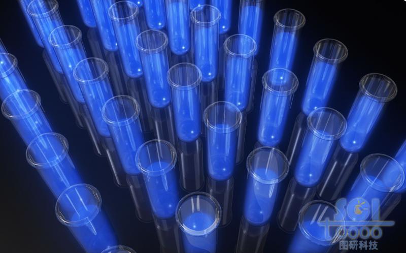 盛放藍(lán)色溶液的試管陣列