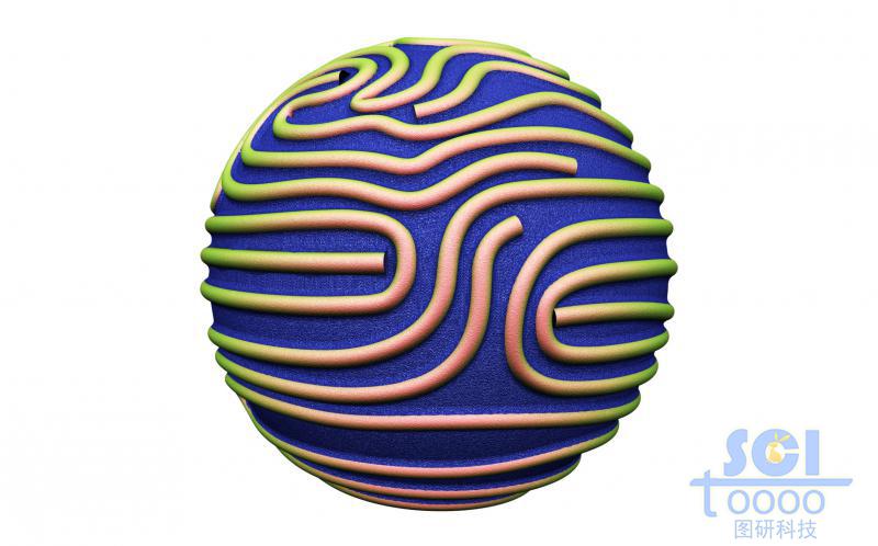 高分子材料堆積形成螺旋狀紋路的微球