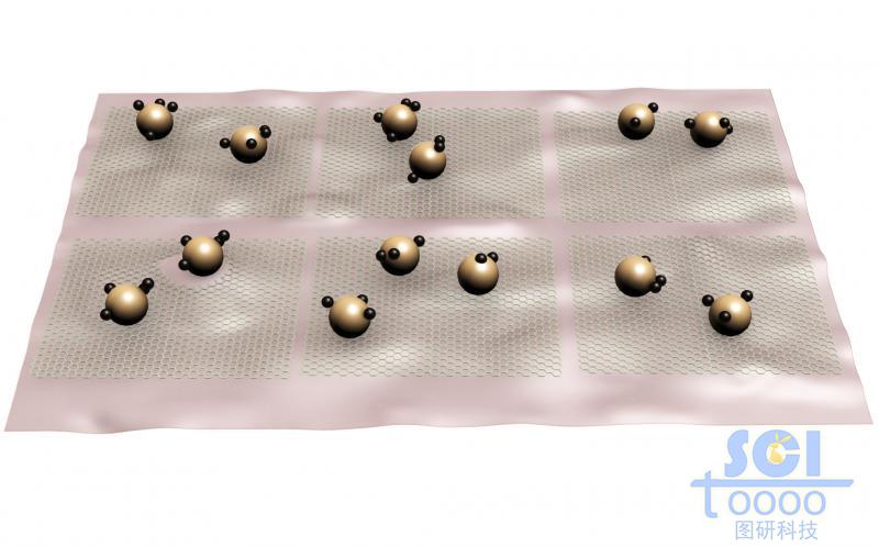 起伏的石墨烯表面附著帶聚合物的硅顆粒